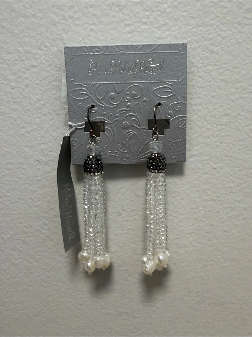 Freshwater Pearl & Crystal Tassel Amy Kahn Russell Sterling Silver Earrings NWT
